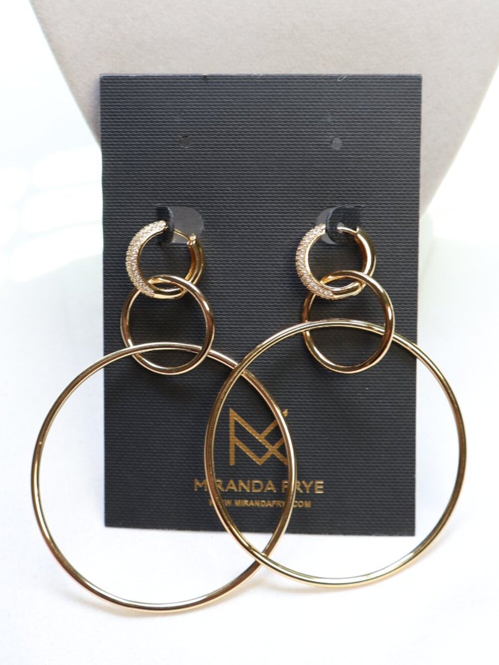 Miranda Frye Gold Tone Clear Crystal Leona Huggie Drop Earrings $100 New